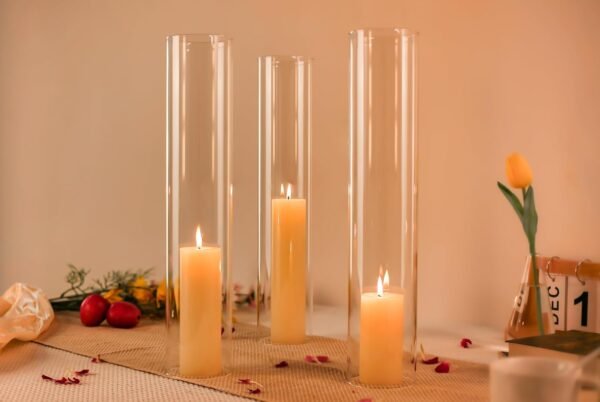 CYS EXCEL 2 PCS (H:16" D:3") Open Ended Glass Hurricane Candleholder Tube Shade | Multiple Size Choices Open Flame Candle Chimney Tube Cover | Bottomless Cylinder
