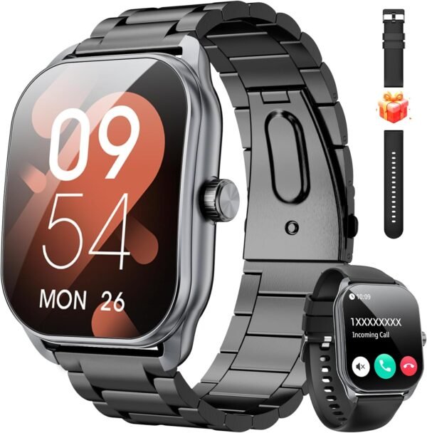Curve Military Smart Watch for Men(Answer/Make Call), 2.01" Smartwatch with Heart Rate/Sleep Monitor, Fitness tracker with 120+ Sports Modes IP68 Waterproof Fitness Watch for Android iOS (2 Straps)