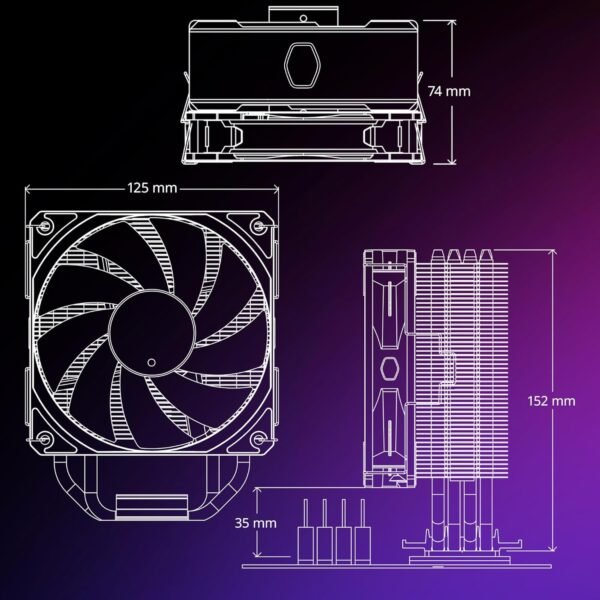 Cooler Master Hyper 212 Pro aRGB CPU Air Cooler, SickleFlow Edge 120 PWM Fan, Composite 4 Copper Heat Pipes, 152mm Tall, Sleek Top Cover, AMD Ryzen AM5|AM4, Intel LGA 1851|1700 Brackets