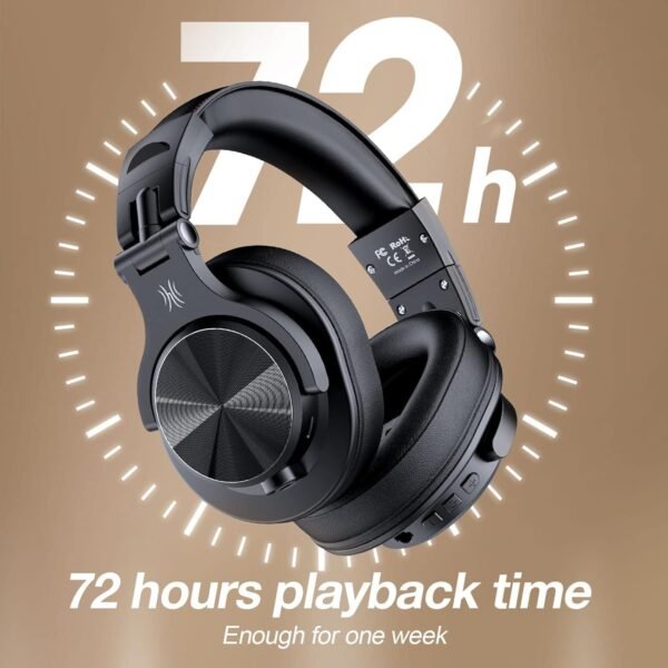 OneOdio A70 Bluetooth Over Ear Headphones, Wireless Headphones with 72H Playtime, Hi-Res, 3.5mm/6.35mm Wired Audio Jack for Studio Monitor & Mixing DJ Guitar AMP, Computer Laptop PC Tablet - Black