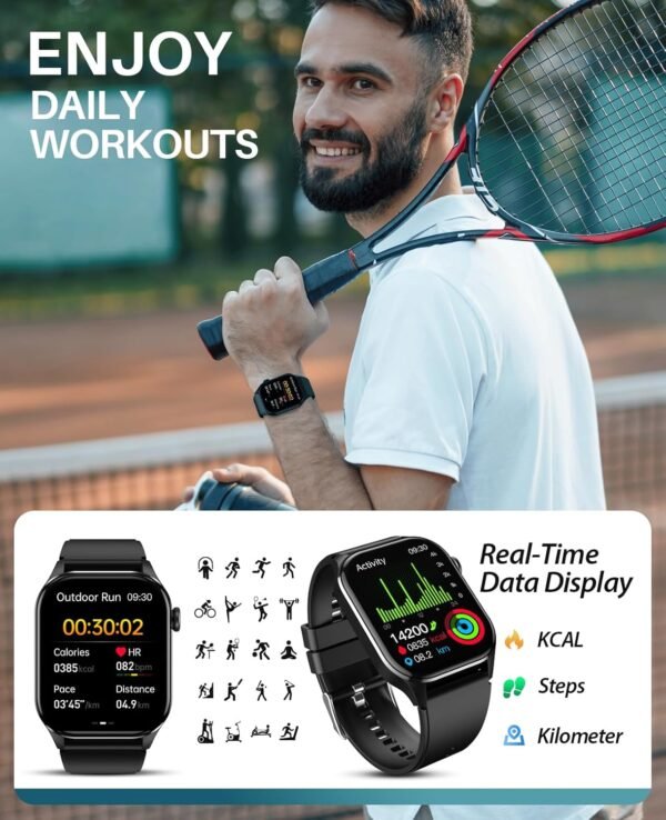 Smart Watch, Infrared True Blood Oxygen Monitor, 2.04-inch AMOLED Display, Heart Rate Sleep Blood Pressure, 136+ Sports Modes, IP68 Waterproof Fitness Tracker, Compatible with Android and iOS