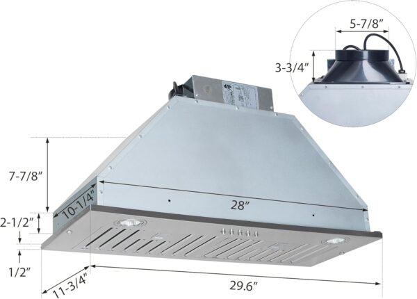 Vanity Art 600CFM Range Hood 28-inch, Ducted Range Hood Insert Stainless Steel, Kitchen Vent Hood, Kitchen Chimney Vent With 2 Blowers 3 Speed Button Control, LED Lights ETL Certified