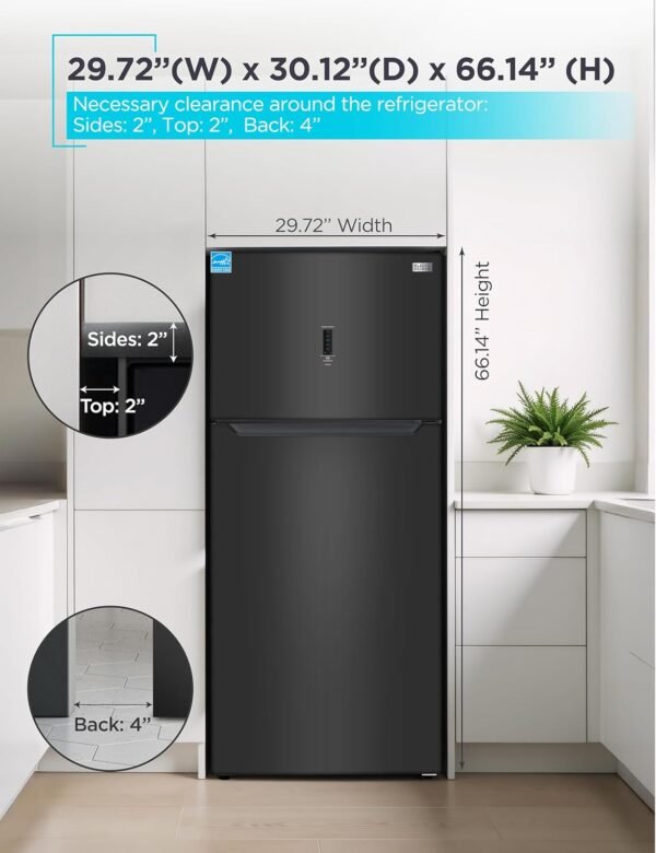 BLACK+DECKER 18.1 Cu. Ft. Top Mount Refrigerator with Freezer, 2 Door Refrigerator with Top Freezer and Adjustable Temperature Control, Full Size Fridge, ENERGY STAR Certified, BR1810HB, Black