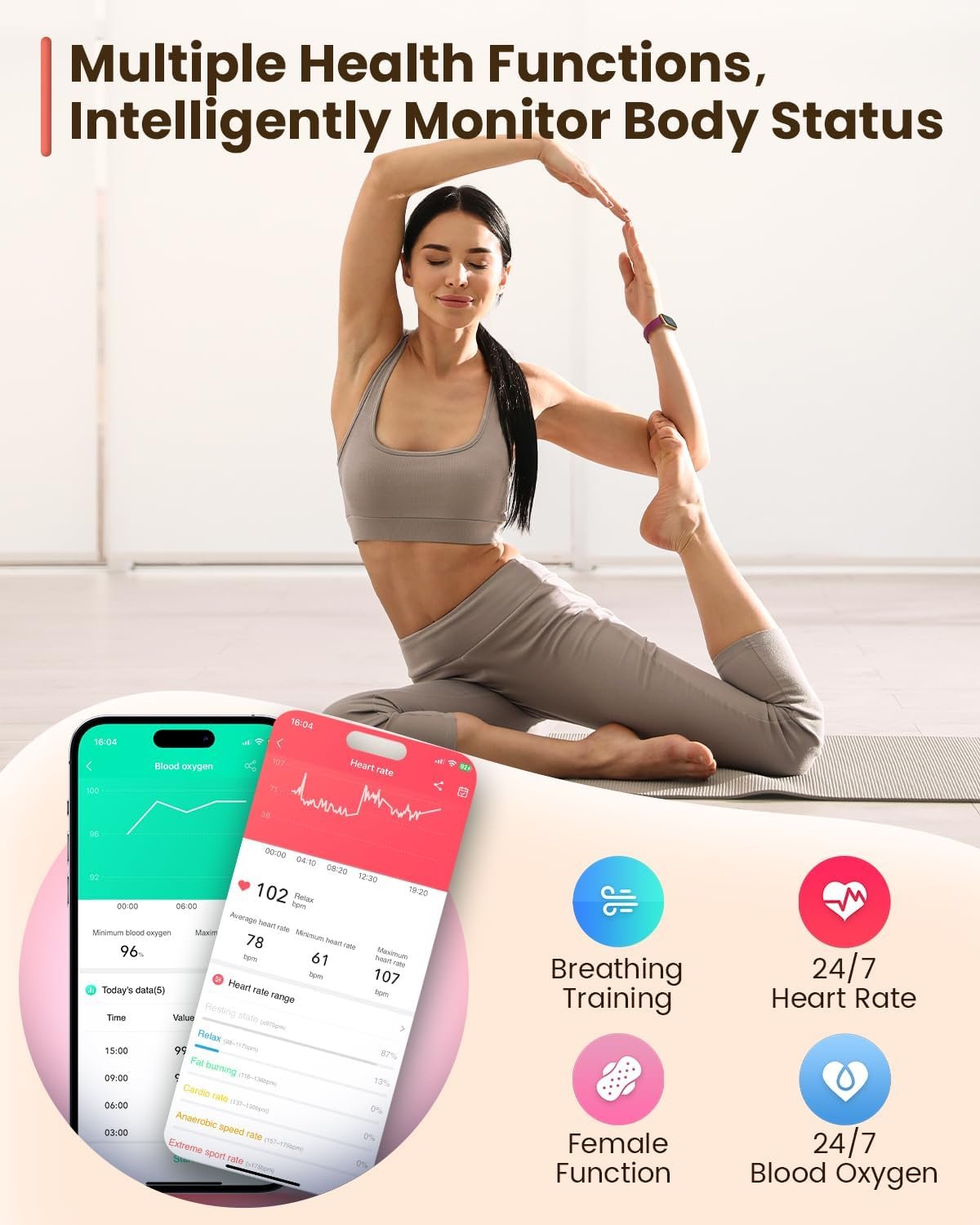 Fitness Tracker- Smart Watches for Women Men with 24/7 Heart Rate Monitor Blood Oxygen Sleep Tracker, Waterproof Fitness Watch, Activity Smartwatch for Android iPhone, Calorie Distance Pedometer, Gift