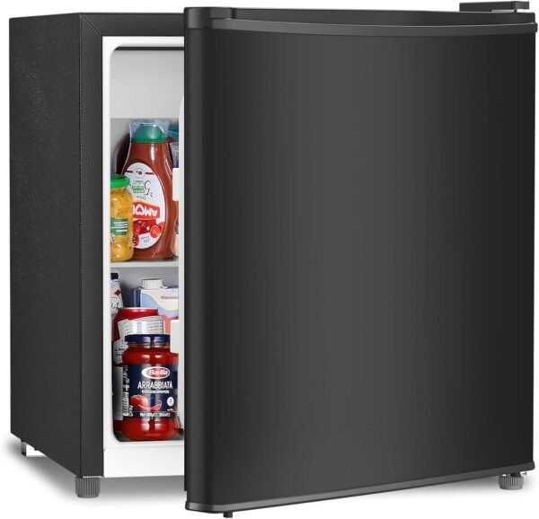 Antarctic Star Compact Refrigerator Mini Fridge with Freezer, Single Reversible Door, Dorm Fridge, Removable Glass Shelf, Defrost Button, for Bedroom, Office, Garage, 1.4 Cu. Ft, Black