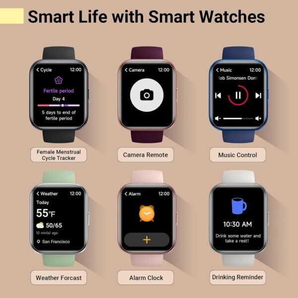 Smartwatch for Women, Compatible with Android & iPhone, 1.8'' Fitness Tracker Watch with Alexa, Call & Notification Alerts, Heart Rate & Sleep Monitor, 120 Sports Modes, Waterproof Watch for Women