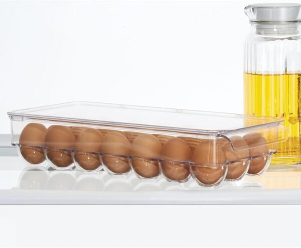 iDesign Plastic Egg Holder Fridge Organizer with Front Handle – 14.57" x 6.25" x 3", Clear