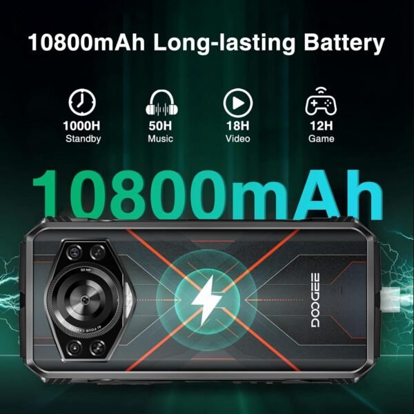 DOOGEE S Cyber Rugged Smartphone, Android 14, 10800mAh Battery Rugged Phone, 20GB RAM +256GB ROM, Expandable to 1TB, 6.58” FHD+ IPS, 50MP AI Camera, Dual SIM 4G, Face Unlock, NFC, OTG(Red)