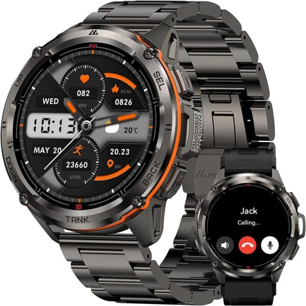 KOSPET Tank T3 Ultra GPS Smart Watch for Men-Pressure/Altitude/Compass, Extra-Large Battery, Stainless Steel Unibody Rugged Military Smartwatch Make/Answer Call, 5ATM Waterproof (2 Bands)