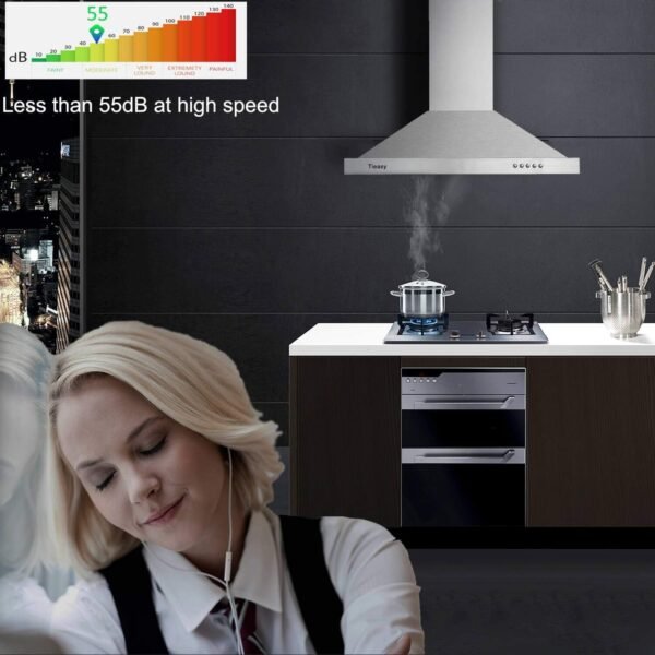 Wall Mount Range Hood 30 inch with Ducted/Ductless Convertible Duct, Stainless Steel Chimney-Style Over Stove Vent Hood with LED Light, 3 Speed Exhaust Fan, 450 CFM