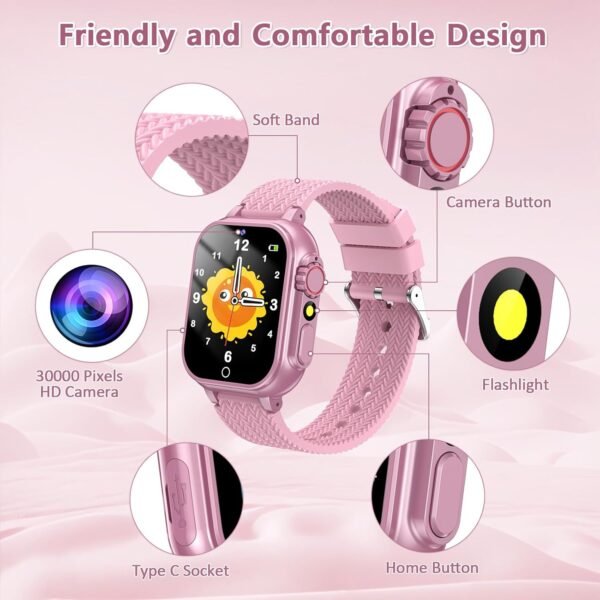 Kids Smart Watch Gift for Girls Age 5-12, 32 Games HD Touch Screen Watches with Video Camera Music Player Pedometer Flashlight 12/24 hr Educational Toys Birthday Gift for Boys Girls Ages 7 8 9 10