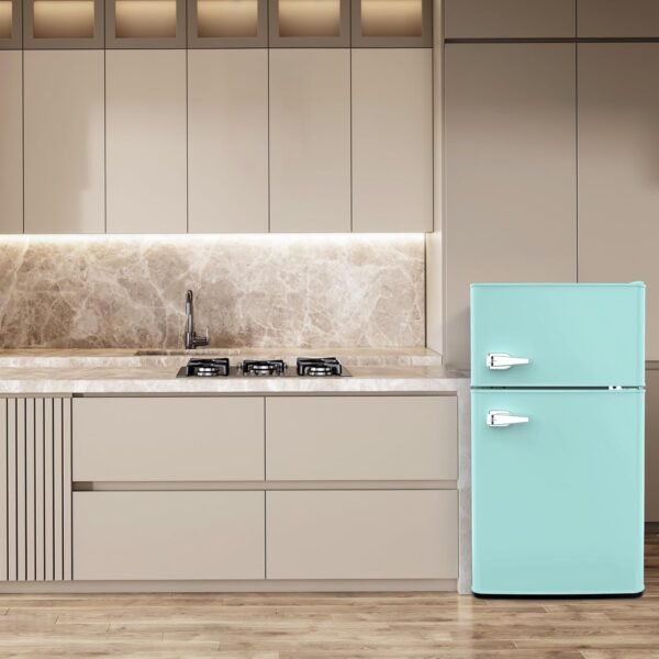 3.2 Cu.Ft Small Fridge with Freezer,Compact Refrigerator with 2 Doors,Mini Fridge with Adjustable Removable Glass Shelves for Bedroom,Dorm or Apartment,Green