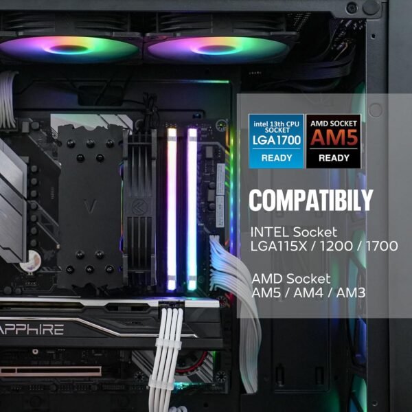 Vetroo V5 CPU Air Cooler with 5 Heat Pipes 120mm FDB PWM Processor Cooling for Intel LGA 1851/1700/1200/115X AMD AM5/AM4, Addressable RGB Lights Sync - Black
