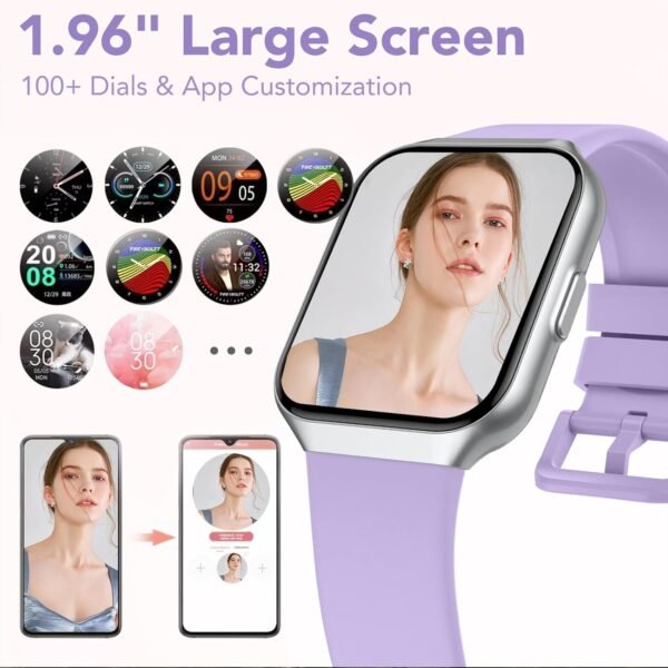 Smart Watch for Men Women (Answer/Make Call), 1.96" Smartwatch Fitness Activity Tracker, 110+ Sports IP68 Waterproof, Heart Rate/Sleep Monitor/Pedometer/Calories, Fitness Watch for Android/iOS Purple
