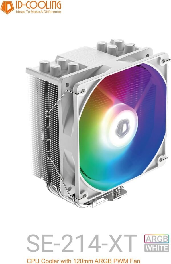 ID-COOLING SE-214-XT ARGB White CPU Cooler 4 Heatpipes CPU Air Cooler ARGB Light Sync with Motherboard(5V 3-PIN Connector) CPU Fan for Intel/AMD, LGA 1700 Compatible for Desktop