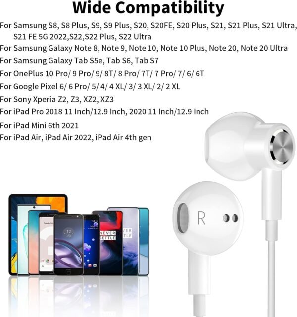 USB C Headphones Type C Earphones Wired for Samsung Galaxy S20 S21 S22 S23 S24 FE S25 Ultra Apple iPhone 15 16 Pro Max 16e iPad Magnetic Earbuds Microphone for Google Pixel 9 8 7 Oneplus Android White
