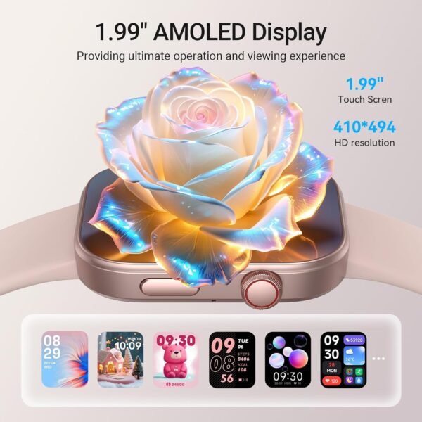 Smart Watches for Women for Android iPhone, [1.99" AMOLED Screen] Smartwatch Fitness Tracker with Bluetooth Calls, AI Control, Heart Rate/SpO2/Sleep Monitor, 12 Days Battery, 3ATM Waterproof