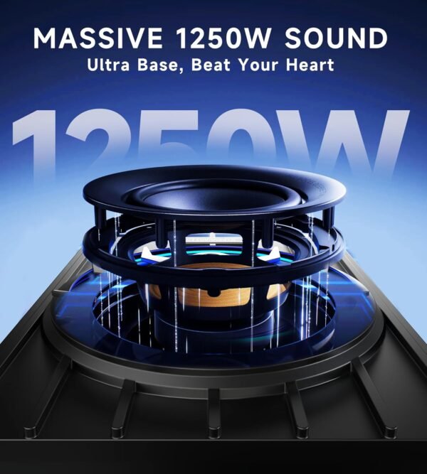 6.5" 1250W Mini Car Subwoofer- Subwoofer and Amp Package,Ultra-Compact, Blue Ambient Light, Individual Control for Low Pass/Gain/Boost Bass, Loud Stereo Sound, Deep Bass Perfect for Truck/SUV/Jeep