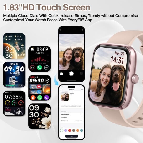 Smart Watch for Men Women with Bluetooth Call,Alexa Built-in Smartwatch,1.83"DIY Dial Fitness Watch with Sleep Heart Rate SpO2 Monitor,100+ Sport Mode,IP68 Waterproof Watch Compatible with Android iOS