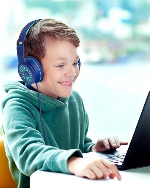 ELECDER i45 On-Ear Headphones with Microphone - Foldable Stereo Bass, Portable Wired Headphones with No-Tangle 1.5M Cord, 3.5MM Jack for School/Kids/Teens/Smartphones/Travel/Tablet - Blue