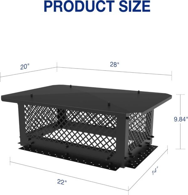 Chimney Cap, 14" x 22" Chimney Cover, Chimney Rain Caps, Adjustable Fireplace Chimney Caps for Outside to Fit Existing Clay Flue Tile Sizes, Black