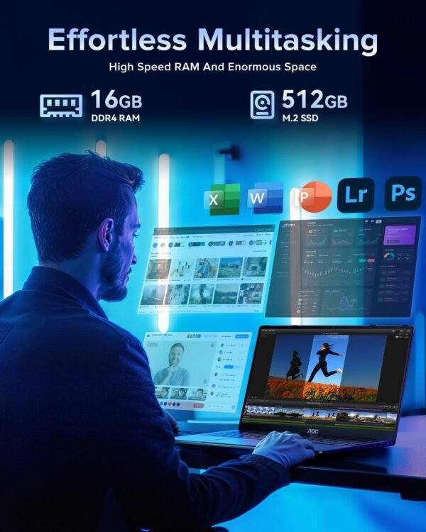 AOC Laptop Computer 16GB RAM 512GB SSD Work Laptops 15.6 Inch FHD Screen Premium Laptop (Up to 3.6GHz) Windows 11 Laptop Computer, Light&Thin, Metal Shell, Webcam, Type-C, USB3.2
