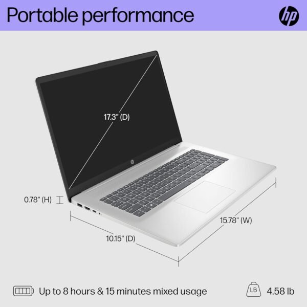 HP 17.3 inch Laptop, FHD Display, AMD Ryzen 5 7520U, 16 GB RAM, 512 GB SSD, AMD Radeon Graphics, Windows 11 Home, 17-cp2099nr (2024)