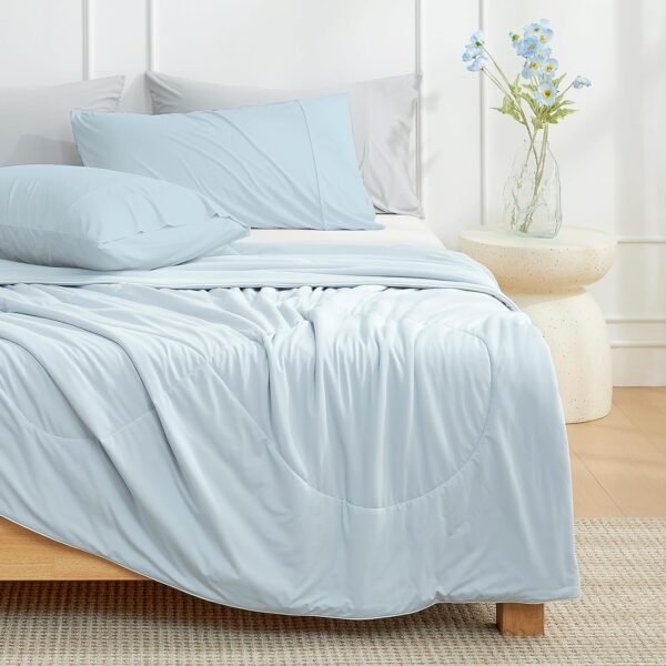 Cozy Bliss Cooling Comforter Queen Size, Cooling Blankets for Hot Sleepers and Night Sweats, Blue Summer Comforter for Queen Size Bed, Breathable Soft Lightweight Silk Smooth