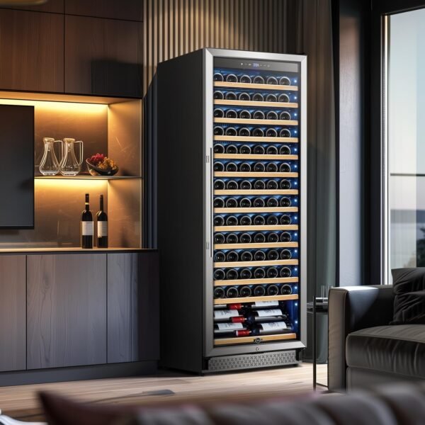 Tylza Upgraded 154 Bottles Wine Cooler Refrigerator, 24 Inch Tall Wine Fridge Built-in or Freestanding with Professional Compressor, Low Noise Fast Cooling and Intelligent Temperature Memory