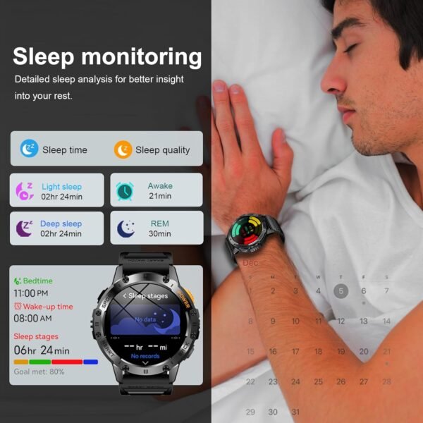 Military Smart Watches for Men with Flashlight, 170+ Sport Modes 1.43" AMOLED Screen, 530mAh Answer/Make Calls, Bluetooth for Android Phones and iPhone Compatible Heart Rate/SpO2/Sleep (Black)