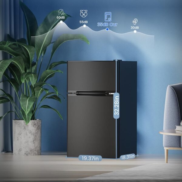 3.1 Cu.Ft Mini Fridge with Freezer,2 Door Compact Refrigerator,Mini Fridge with Adjustable Removable Glass Shelves for Bedroom,Dorm or Apartment,Black