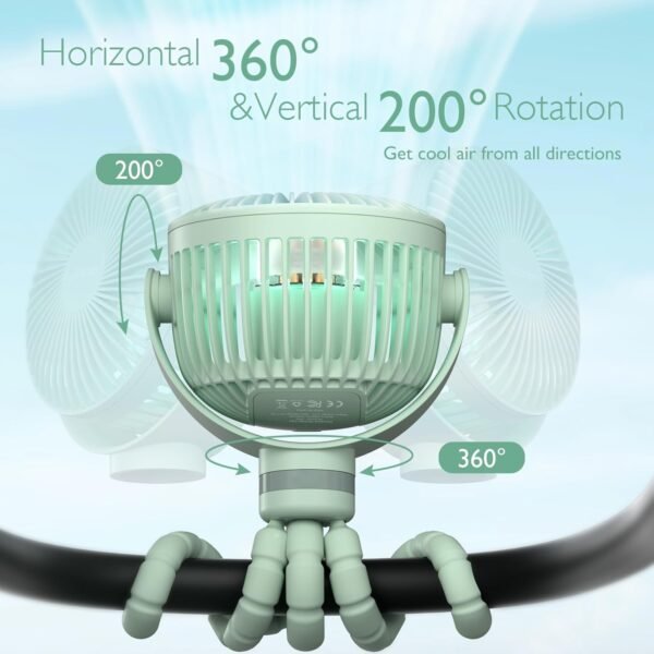 Momcozy 8000mAh Portable Stroller Fan, 27H Ultra-long Battery Life Detachable 4 Speed 360°Rotate LED Night Light with 2 Modes, USB Rechargeable Handheld Cooling Fan for Travel/Car Seat/Bedroom