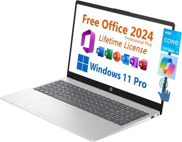 HP 15.6" Business Laptop, Free Microsoft Office 2024 Lifetime License, Copilot AI Chat, HD Touchscreen Display, Intel 6-Core i3-1215U 4.4 GHz, 16GB RAM, 1TB SSD, Long Battery Life, Windows 11 Pro