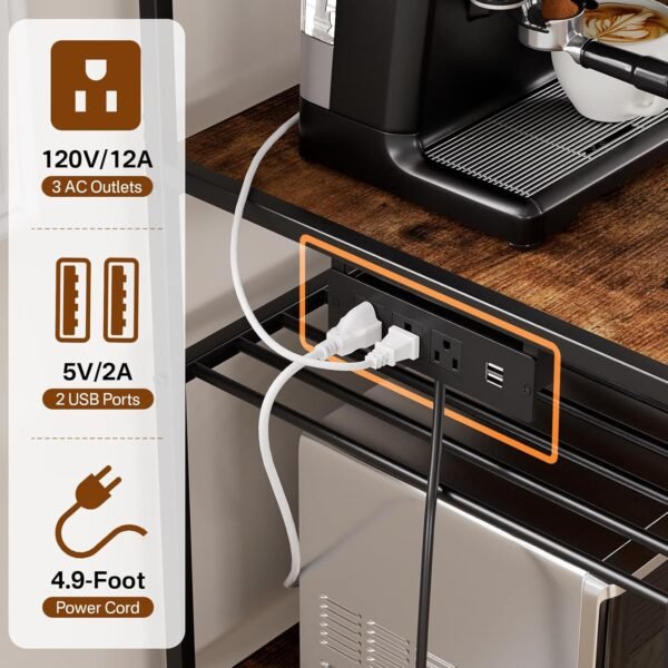 Portin Stand for Mini Fridge and Microwave Coffee Bar - Large Capacity, Sturdy, with Power Outlet and S-Hooks, for Compact Refrigerators - Home and Kitchen Shelf