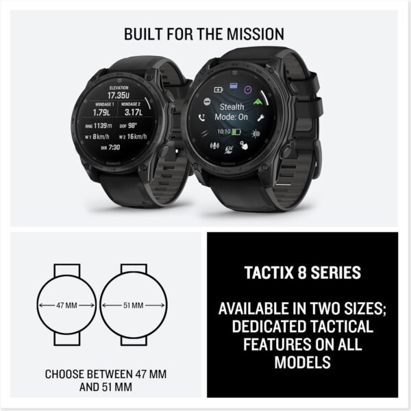 Garmin tactix® 8 51mm, AMOLED Display, Premium Tactical GPS Smartwatch, Includes Applied Ballistics Ultralight™ Solver