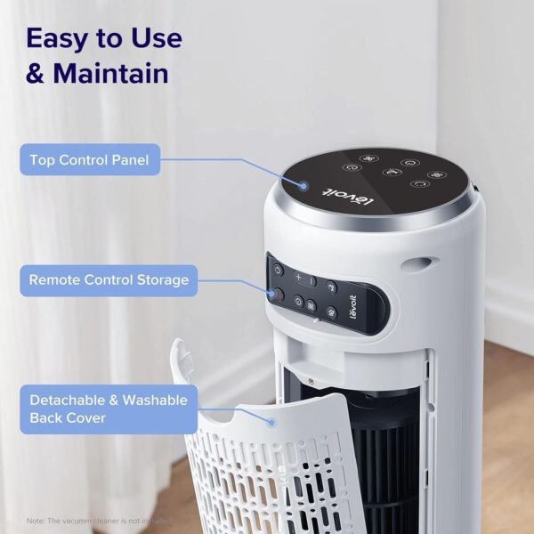 LEVOIT Tower Fan for Bedroom, 25ft/s Standing Fan that Blows Cold Air for Home, Quiet 28dB for Sleep, Remote, 90° Oscillation, 12H Timer, 5 Speeds, 4 Modes with Smart Sensor, Bladeless 36 inch, White