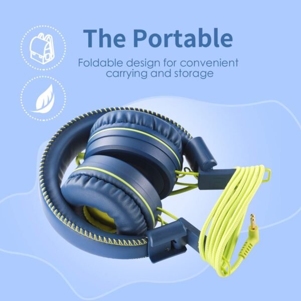 M1 Kids Headphones Wired Headphone for Kids,Foldable Adjustable Stereo Tangle-Free,3.5MM Jack Wire Cord On-Ear Headphone for Children (Blue)