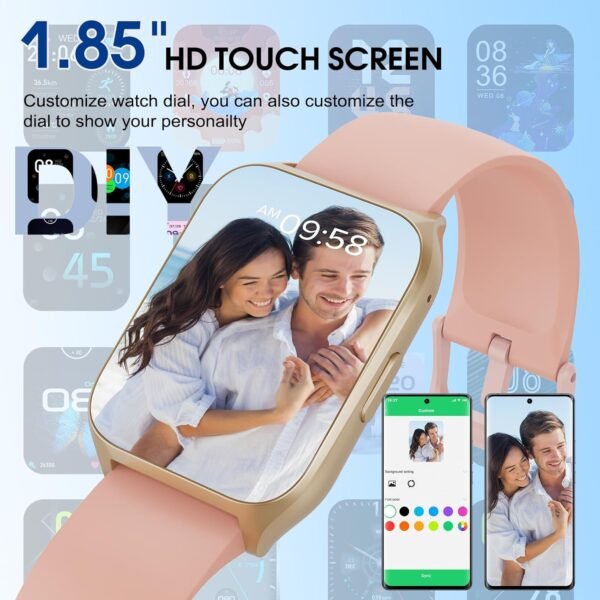 Smart Watch for Men Women(Answer/Make Calls), 1.85" HD Touch Screen Fitness Watch with Sleep Heart Rate Monitor, 112 Sports Modes, IP68 Waterproof Activity Trackers Compatible with Android iOS, Pink