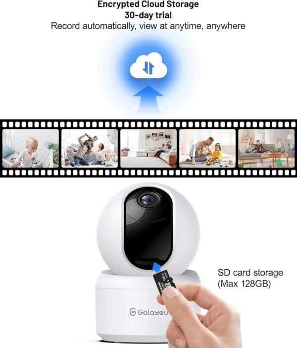 GALAYOU Indoor Security Camera 2K, Pet Camera, 360 Degree WiFi Home Security Camera for Baby/Elder/Nanny with Night Vision, Siren, 24/7 SD Card Storage, Works with Alexa and Google Assistant G2