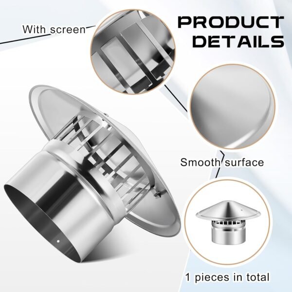 Tandefio 6 Inch Stove Pipe Cap Chimney Stainless Steel Cone Cap with Screen Chimney Cover Outside Roof Silver Fireplace Screen Cover Exterior Stove Pipe Topper for Vent Flue Family Kitchen Cooking