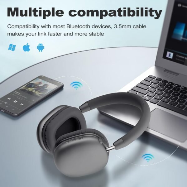 Wireless Headphones Over-Ear Bluetooth Adjustable 42 Hours of Listening Time Volume Control, Fitting in Gaming/Running/Sports Headphones for iPhone/Android/Samsung -Space Grey