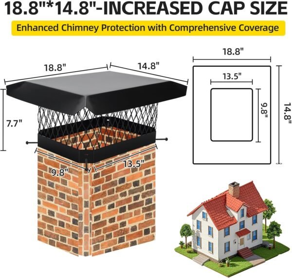 Galvanized Steel Chimney Cap- 9x13 Inch Chimney Cover | Heavy Duty One-Piece Flue Cover with Mesh Storm-Proof Animal Guard | Mesh Chimney Caps for Outside Existing Clay Flue Tile