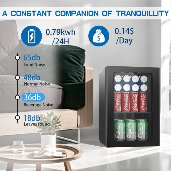 Compact 20 Can/0.9 Cubic Foot Beverage Fridge With Glass Door For Soda, Beer Or Wine, Under Counter Drinks Dispenser With Adjustable Shelves & Digital Display