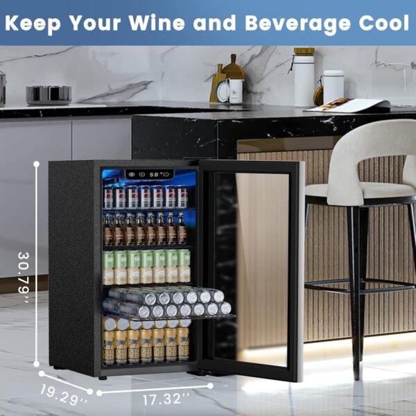 Mini Fridge 130 Can Beverage Refrigerator Cooler, 3.2 Cu.Ft Drink Fridge forSoda Wine Beer, Digital Temperature Control Cooler for Home, Dorm, Bar