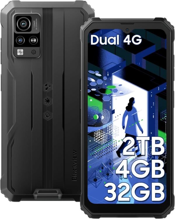 Blackview Phone BV4800, Android 13 4GB+32GB 2TB Expand Rugged Smartphone, 6.56" Incell Screen 5180mAh Rugged Phone, 4G T-Mobile Dual SIM Rugged Smartphone Unlocked, IP69K, 3 Card Slots/Face ID-Black