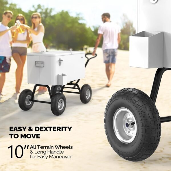 VINGLI 80 Quart Wagon Rolling Cooler Ice Chest, w/Long Handle and 10" Wheels, Portable Beach Patio Party Bar Cold Drink Beverage, Outdoor Park Cart on Wheels