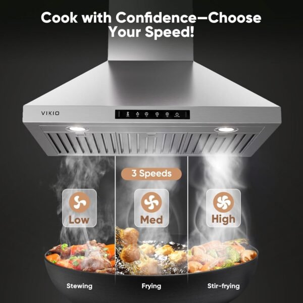 Wall Mount 30 Inch Range Hood 900 CFM, Ductless/Ducted Convertible Kitchen Hood, 3-speed Gesture Sensing & Touch Control, Stainless Steel Kitchen Vent Hood with Permanent Baffle Filters