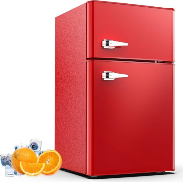 3.2 Cu.Ft Small Fridge with Freezer,Compact Refrigerator with 2 Doors,Mini Fridge with Adjustable Removable Glass Shelves for Bedroom,Dorm or Apartment,Red