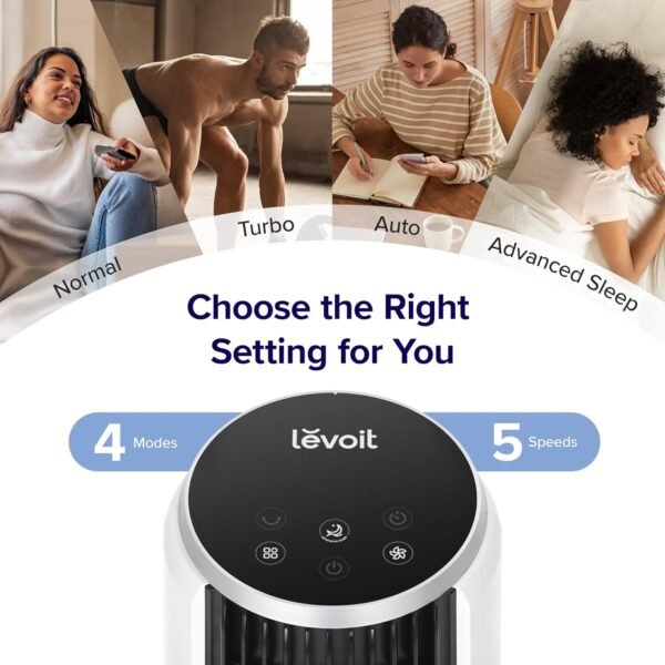 LEVOIT Tower Fan for Bedroom, 25ft/s Standing Fan that Blows Cold Air for Home, Quiet 28dB for Sleep, Remote, 90° Oscillation, 12H Timer, 5 Speeds, 4 Modes with Smart Sensor, Bladeless 36 inch, White