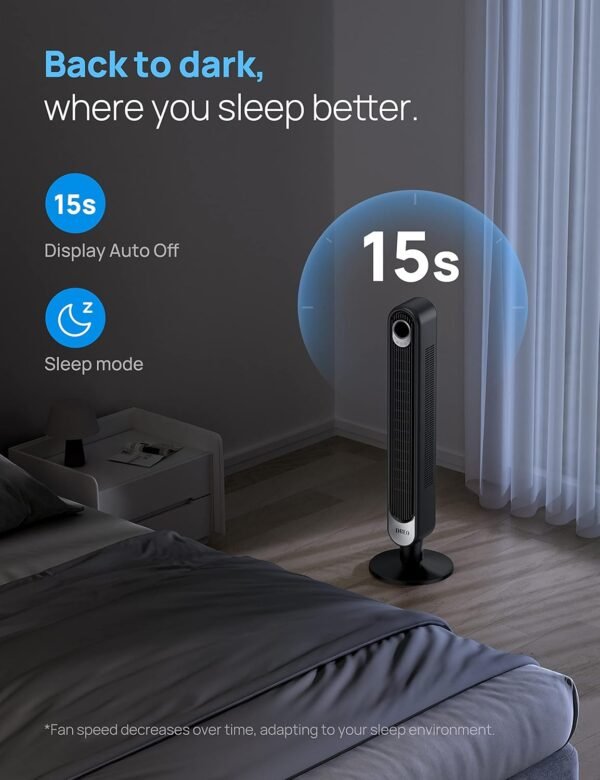 Dreo Tower Fan for Bedroom，90° Oscillating Standing Fan, 25ft/s, 28dB Quiet for Sleep, 6 Speeds, 4 Modes, 12H Timer, 42 Inch, Bladeless, Remote, for Home, Office, Room, Cruiser Pro T1